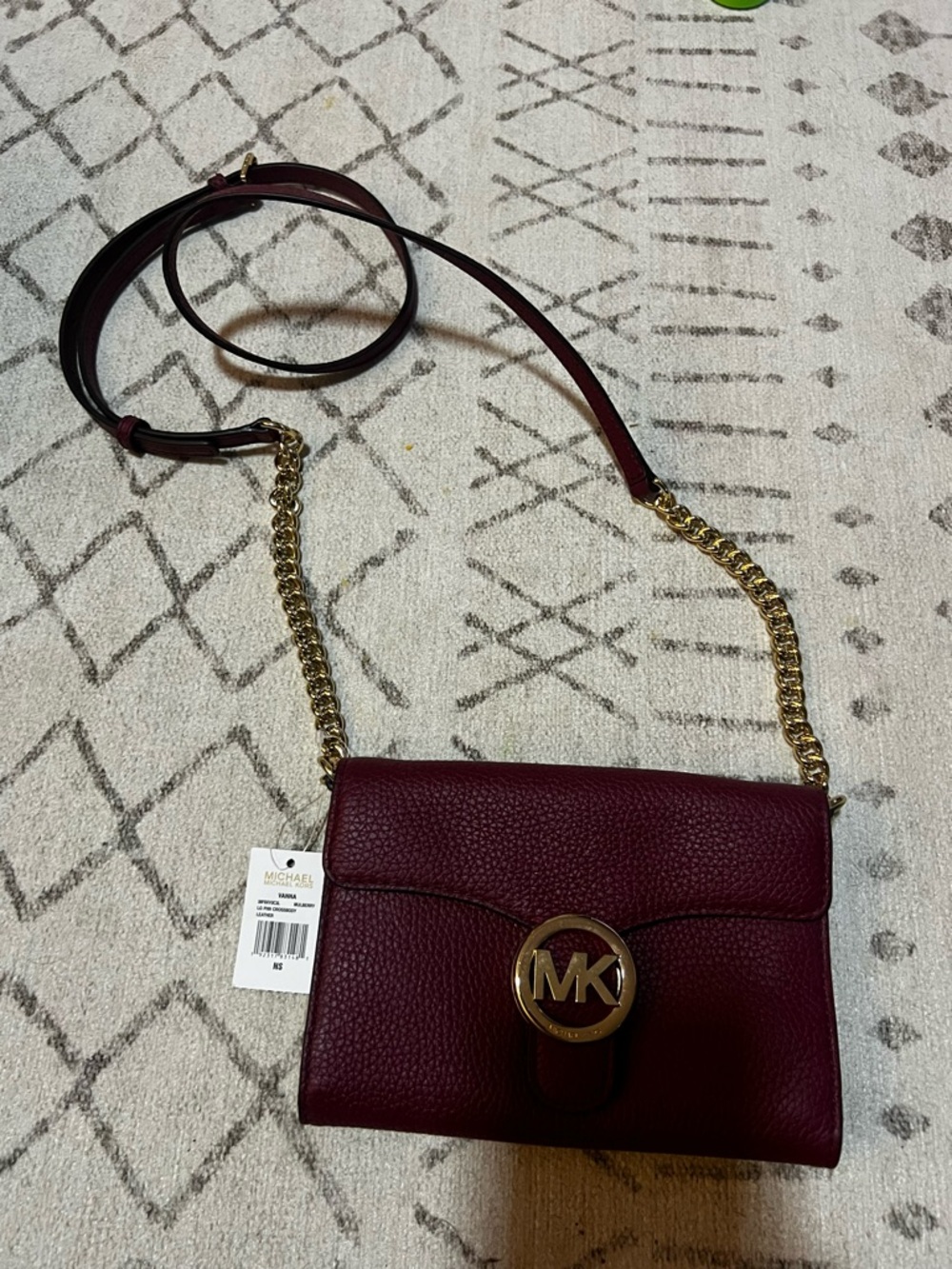 Michael Kors Maroon Pebbled Leather Crossbody with Gold Chain